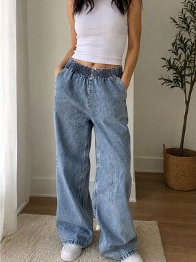 Twik by Simons Organic Cotton Acid Wash Wide Leg Jeans XS womens